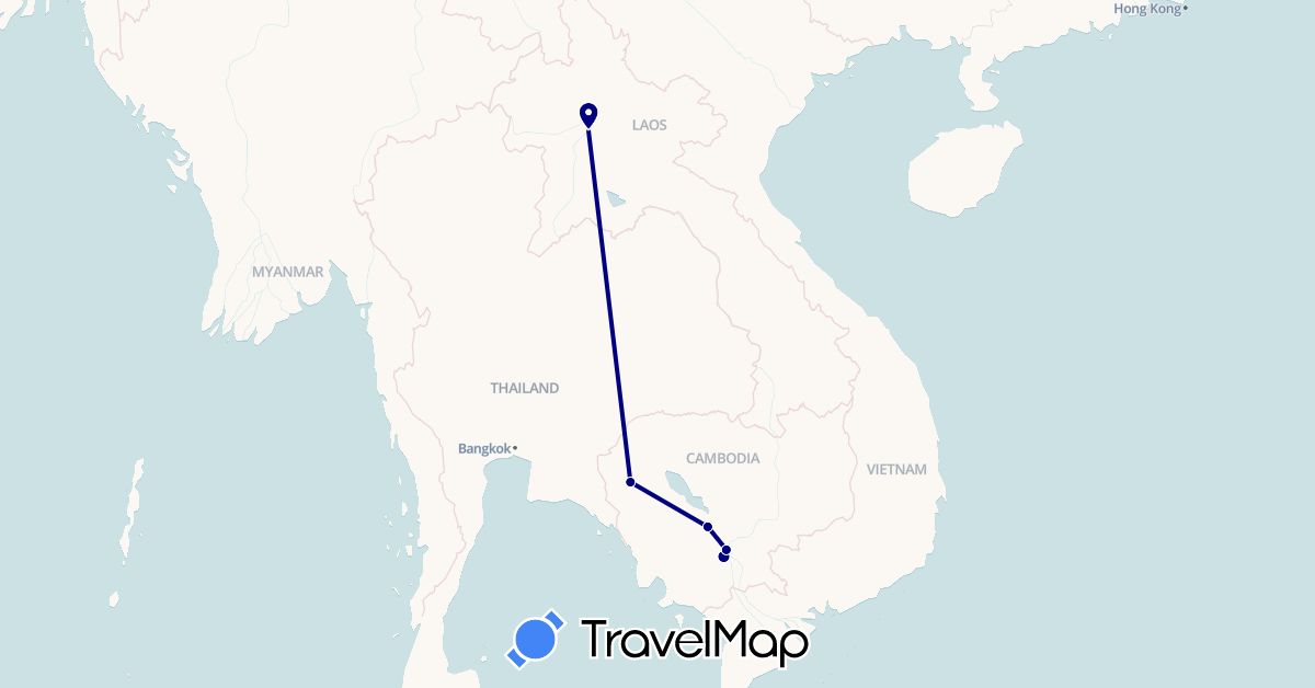 TravelMap itinerary: driving in Cambodia, Laos (Asia)